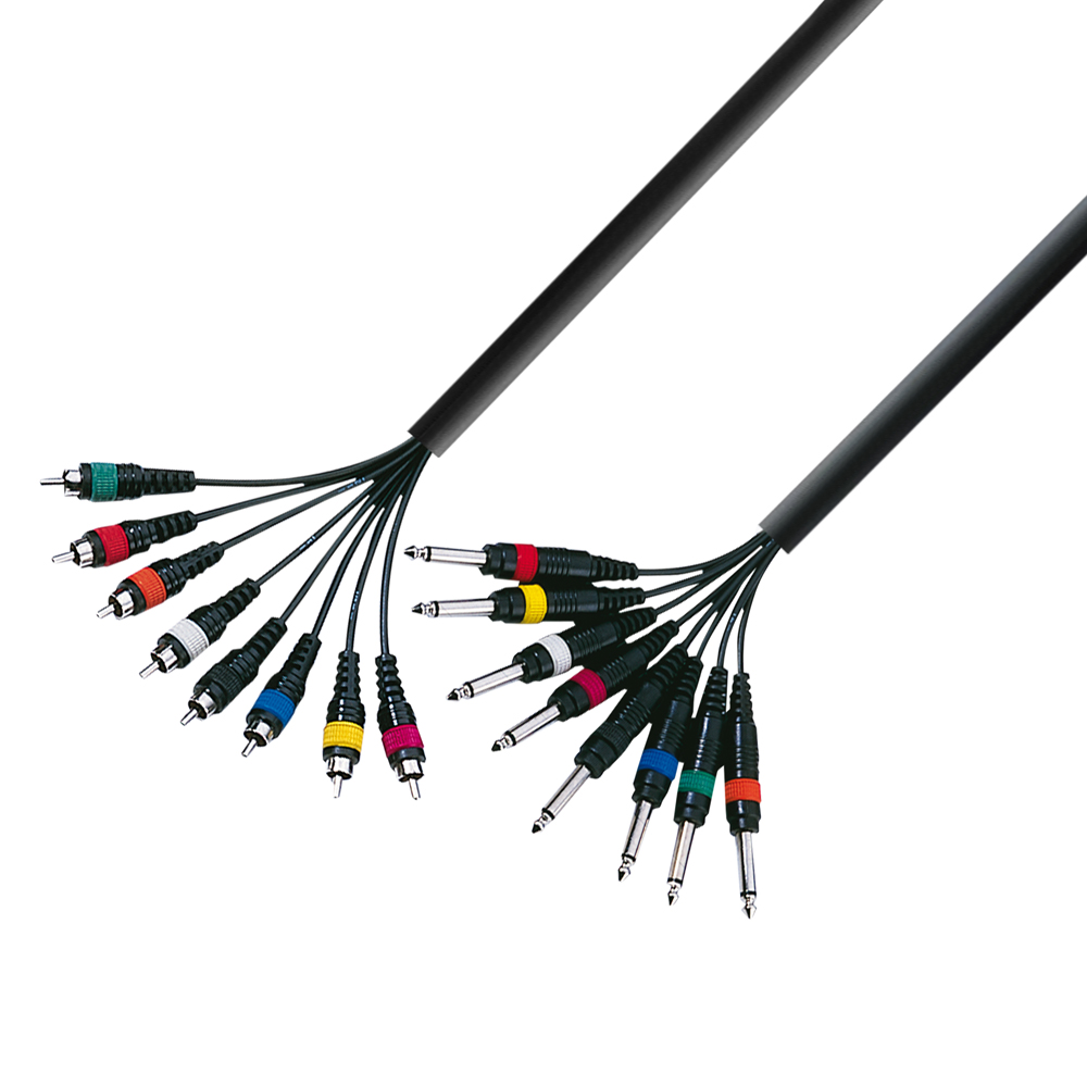 K3 L8 PC 0300 - Multicore Cable 8 x 6.3 mm Jack mono to 8 x RCA male 3 m